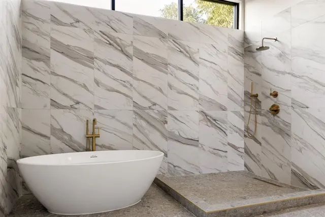 a view of a bathtub in a bathroom