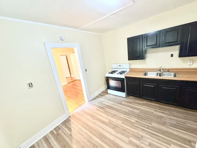 a kitchen with stainless steel appliances granite countertop a sink and a stove