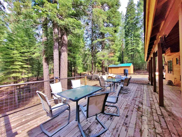 an outdoor space with seating