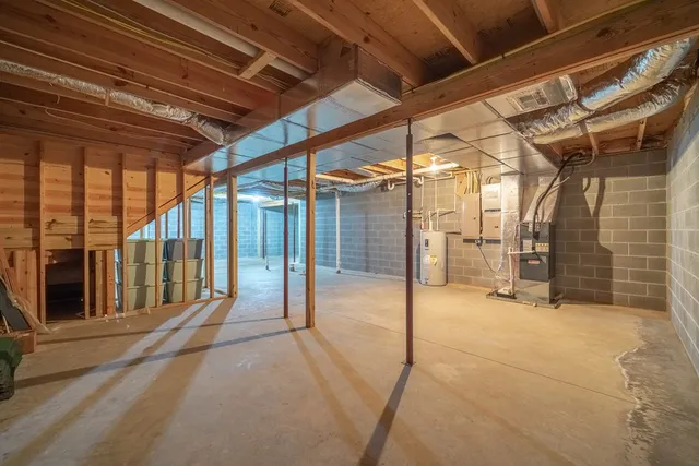 a view of a room with a large window