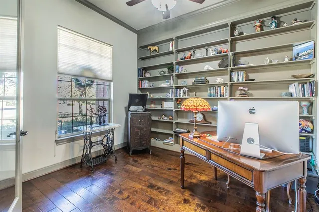 a room with furniture cabinets and window