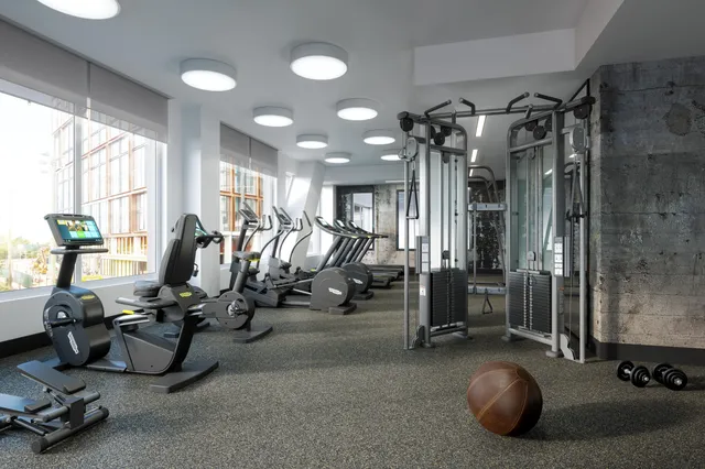 a view of a room with gym equipment