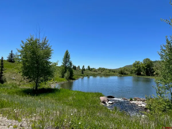 a yard with lake view