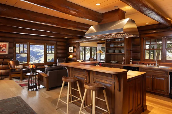 a kitchen with lots of counter top space
