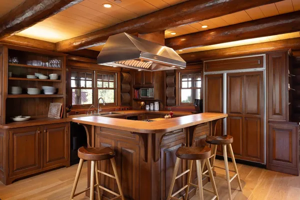 a kitchen with a table and chairs in it