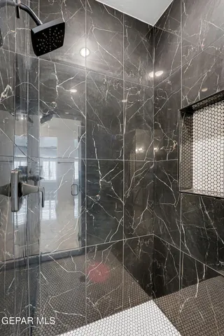 a bathroom with a bathtub