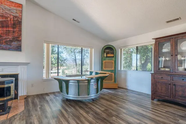 a view of a livingroom with a fireplace