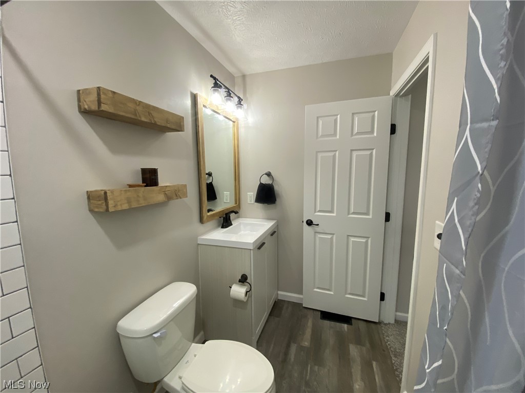 2113 Fowl Road Elyria, OH 44035 - Photo 23 of 39 Another view of Bathroom featuring vanity, a textured ceiling, wood-type flooring, and toilet