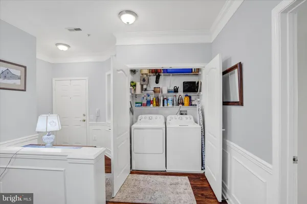 a storage room with a washer and dryer
