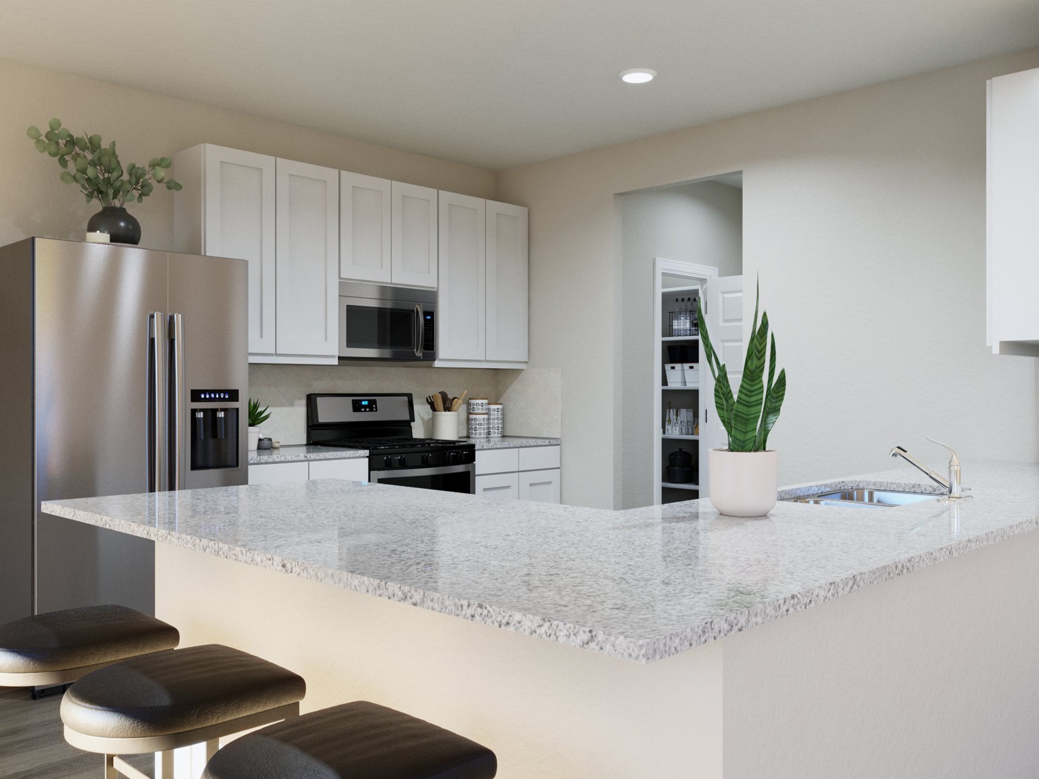 13663 Kit Run Splendora, TX 77372 - Photo 16 of 32 a kitchen with granite countertop a refrigerator a stove and a sink