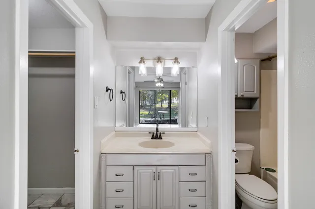 a bathroom with a toilet a sink and mirror