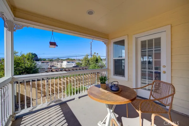 a view of a balcony dining area