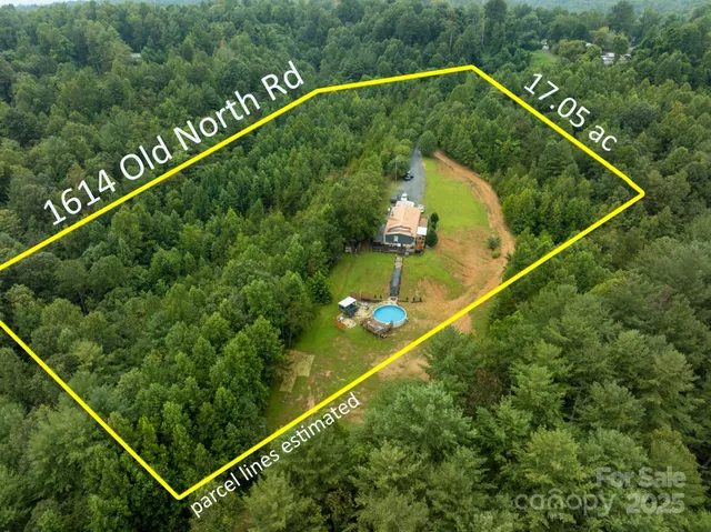 an aerial view of a forest with houses