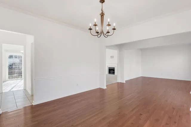 a view of a chandelier in a room