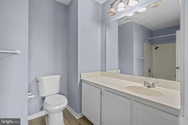 a bathroom with a sink a toilet a mirror and vanity