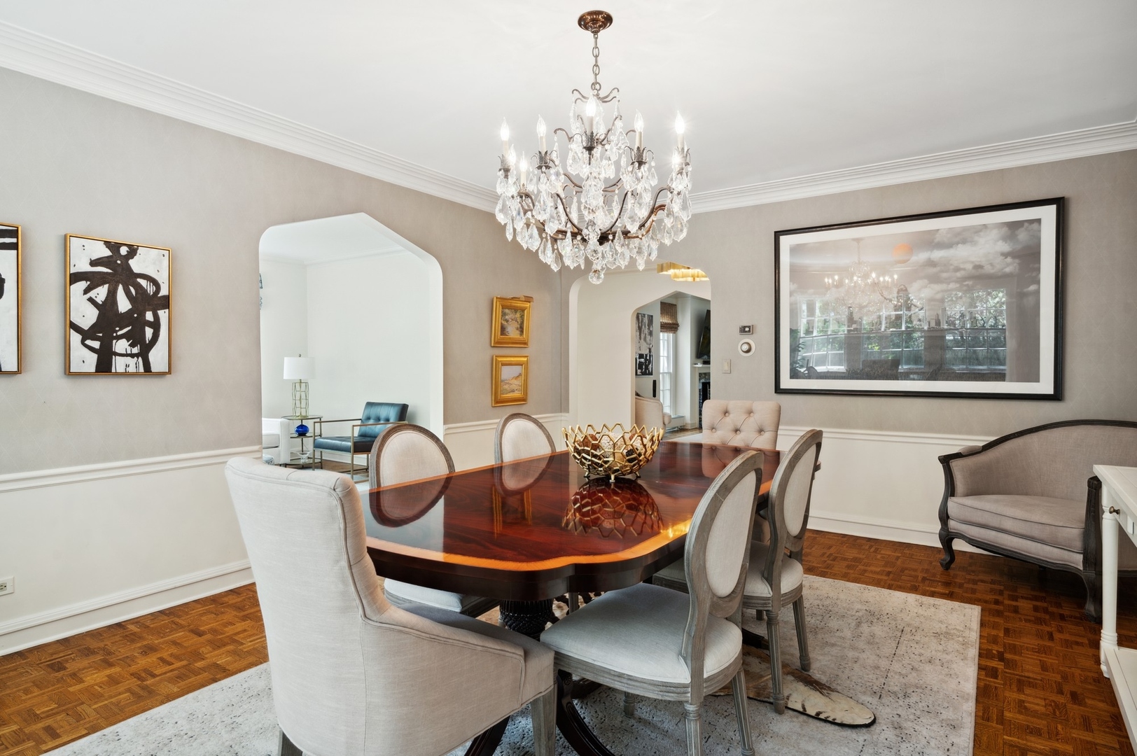 1140 Seneca Road Wilmette, IL 60091 - Photo 13 of 65 a view of a dining room with furniture and chandelier