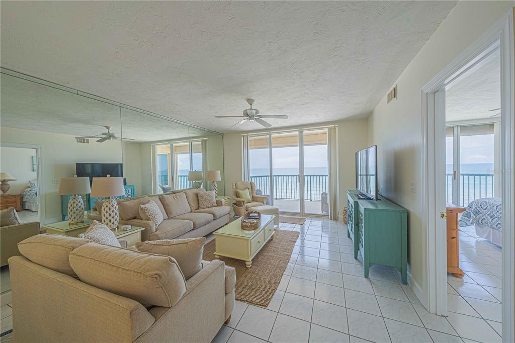 4575 South Atlantic Avenue, Unit 6607 Ponce Inlet, FL 32127 - Photo 7 of 48 a living room with furniture and a large window