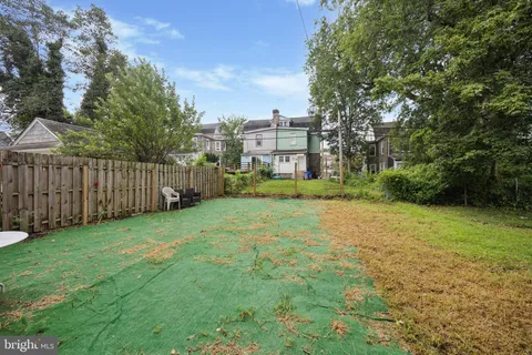 a view of a yard with a large trees