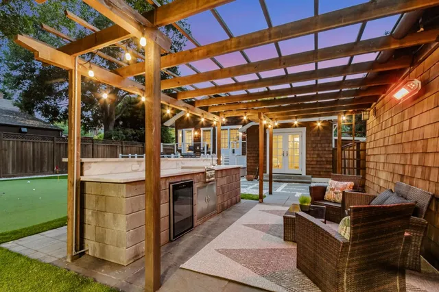 a view of an outdoor space with seating area