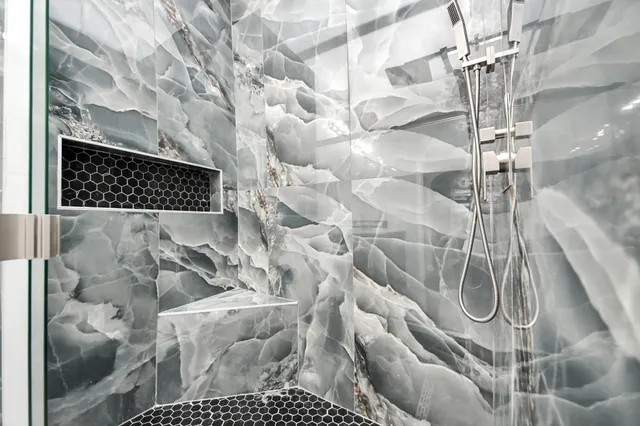 a bathroom with a shower