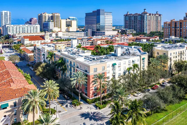 a city view with tall buildings