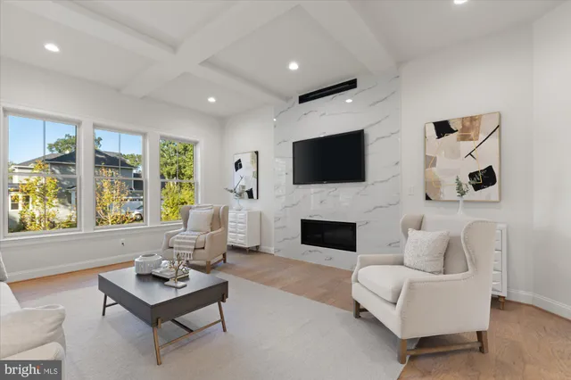 a view of a balcony with wooden floor