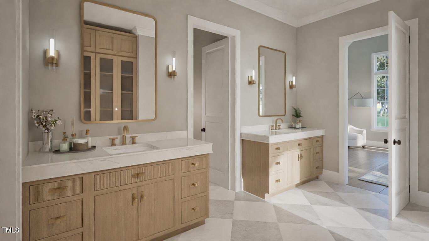 913 Tyrrell Road Raleigh, NC 27609 - Photo 16 of 42 a spacious bathroom with a double vanity sink mirror and double