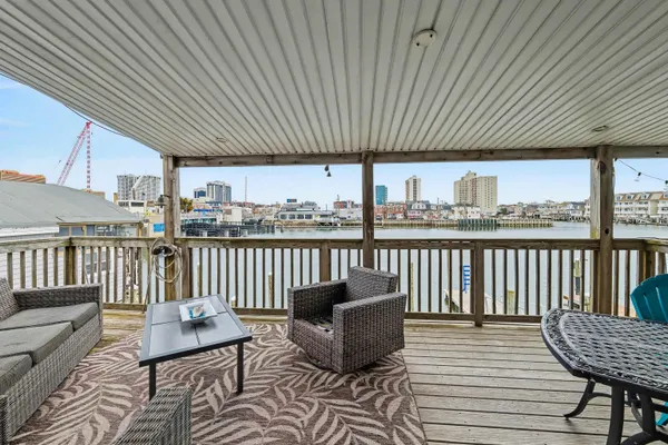 a balcony with furniture