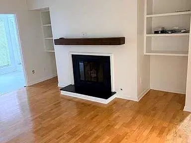 a room with a fireplace