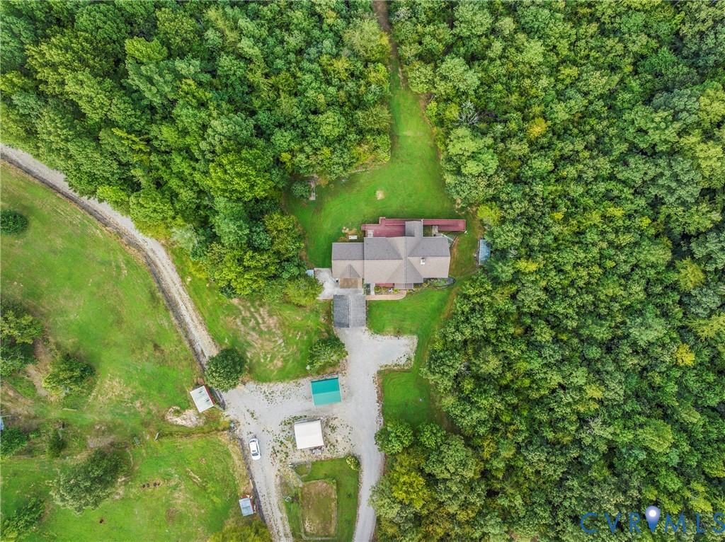 949 Old Buckingham Road Cumberland, VA 23040 - Photo 49 of 49 an aerial view of residential house with outdoor space and trees all around