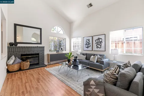 a living room with furniture a rug and a fireplace