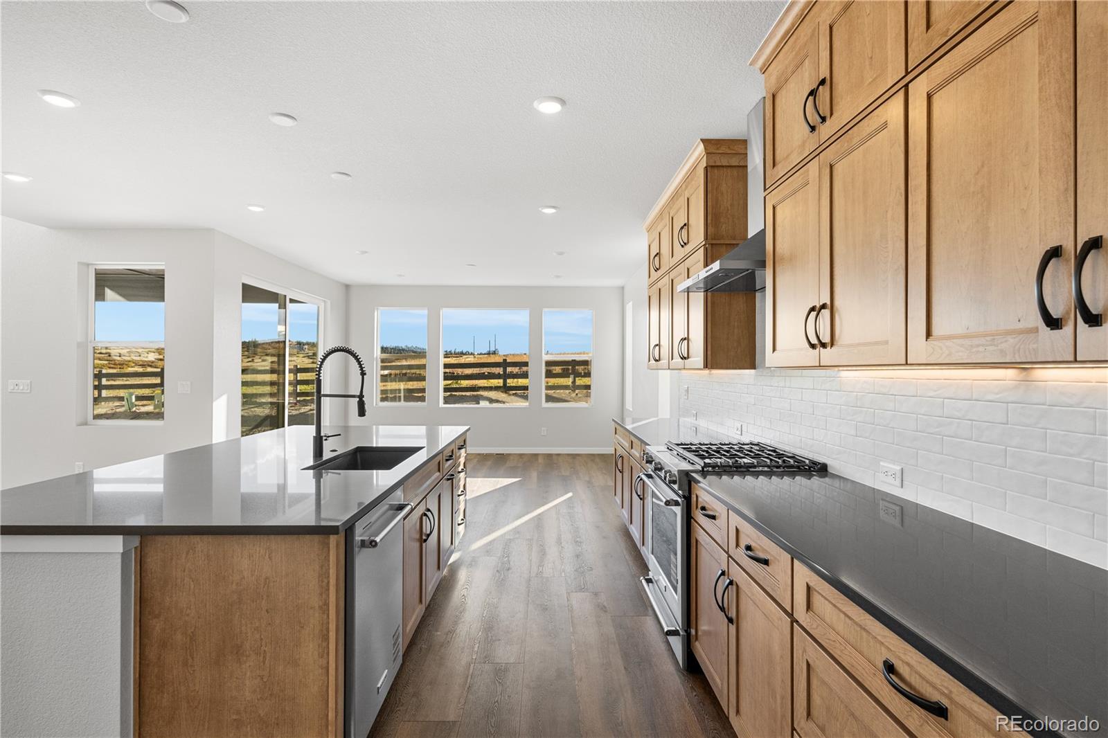 1250 Bridgefield Road Castle Pines, CO 80108 - Photo 13 of 33 a kitchen with stainless steel appliances granite countertop a stove and a sink