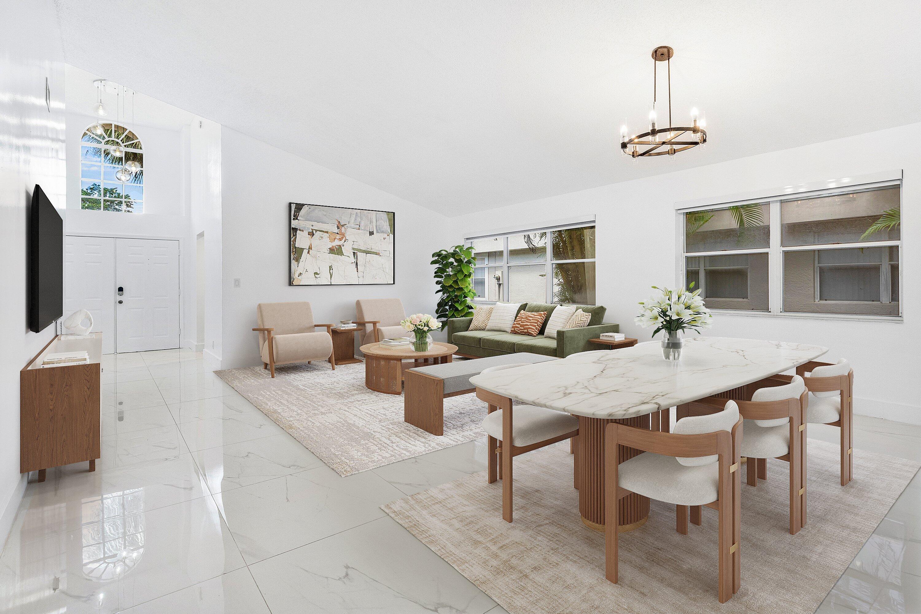 11163 180th Court South Boca Raton, FL 33498 - Photo 2 of 22 a living room with furniture a chandelier and a flat screen tv