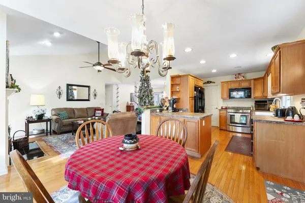 a view of a dining area with furniture