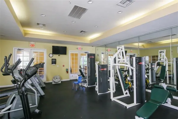 a view of a room with gym equipment