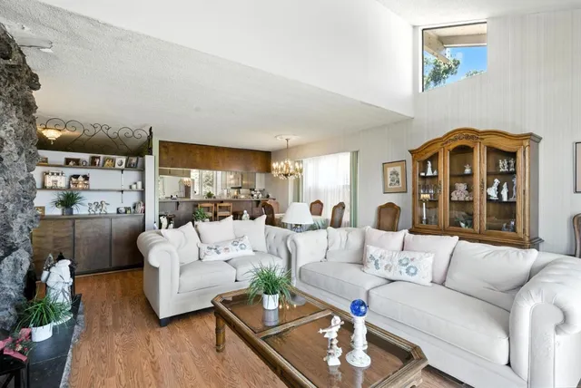 a living room with furniture or couch and a potted plant