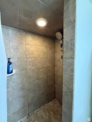 641 East Greystone Way Tooele, UT 84074 - Photo 18 of 30 Tiled shower with a recessed ceiling light, wall-mounted showerhead, and an integrated corner shelf