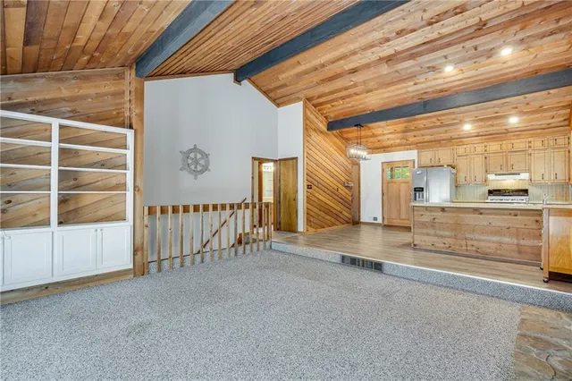 a view of a hallway with a large window