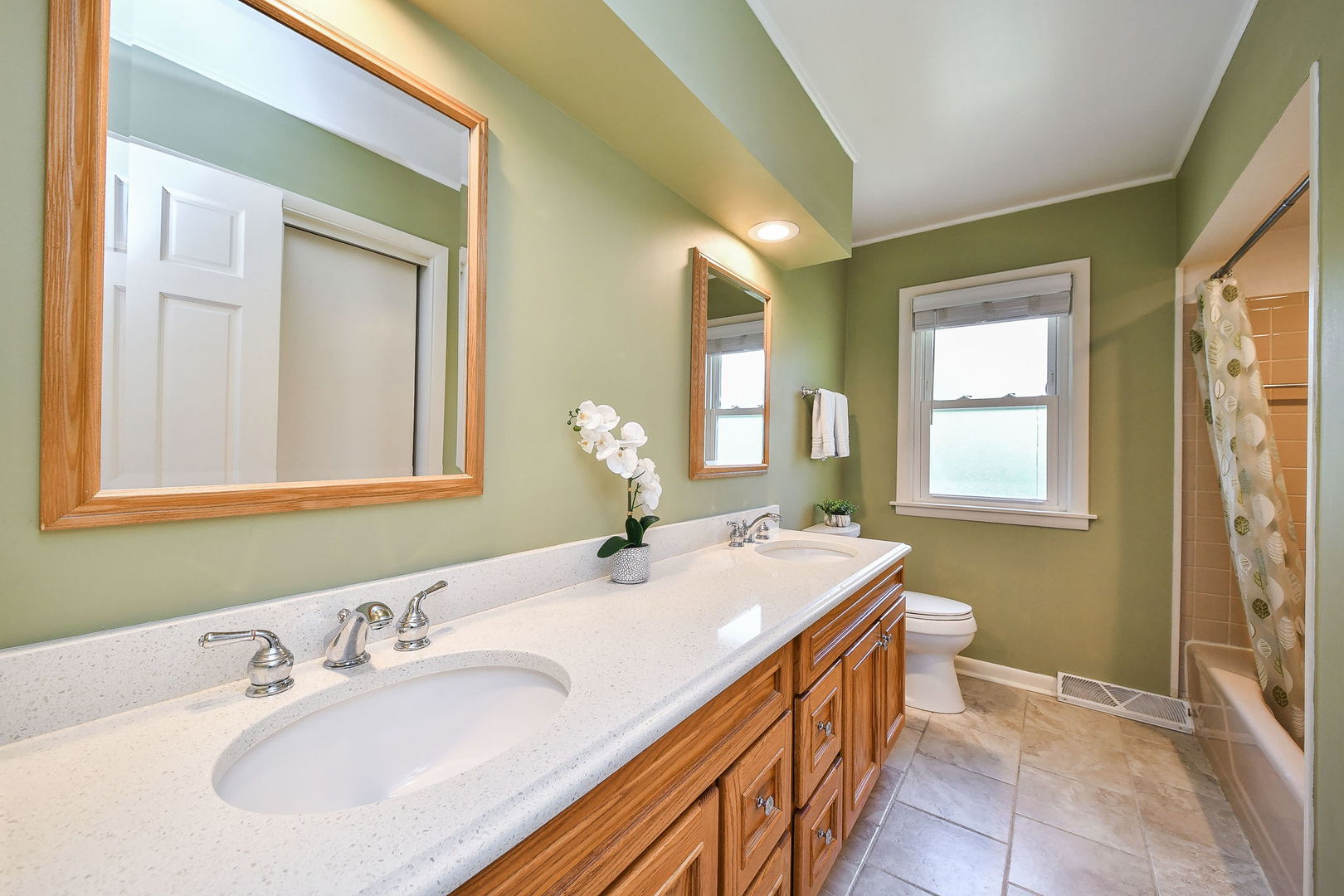 1344 South Main Street Wheaton, IL 60189 - Photo 14 of 20 a bathroom with a double vanity sink a mirror and a bathtub