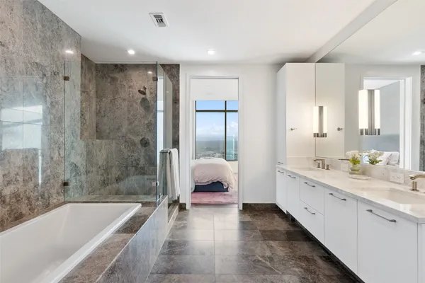 a workspace with furniture and wooden floor