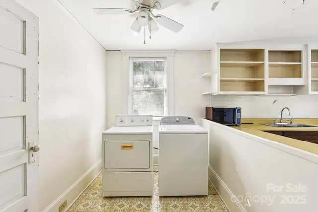 a room with a stove and a sink