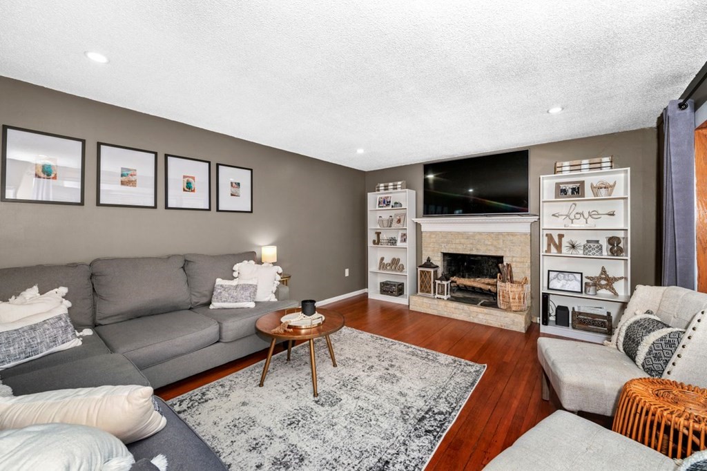 36 Hally Road Lowell, MA 01854 - Photo 4 of 33 a living room with furniture a rug a flat screen tv and a fireplace