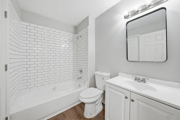 a bathroom with a toilet a sink a mirror and bathtub