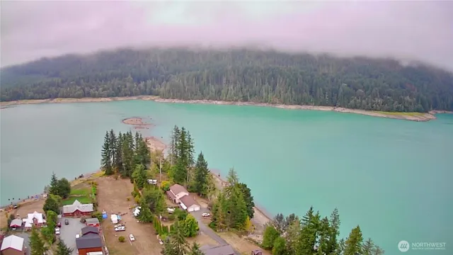 a view of a lake with a mountain in the background