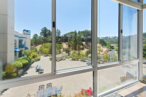 a view of a street from a window