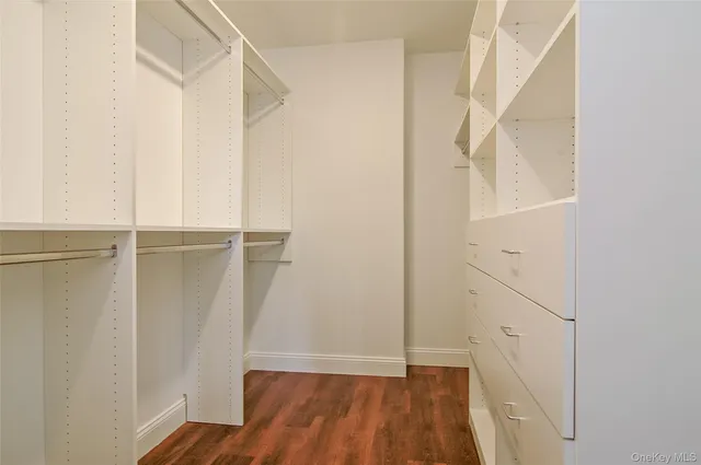 a view of walk in closet with empty racks