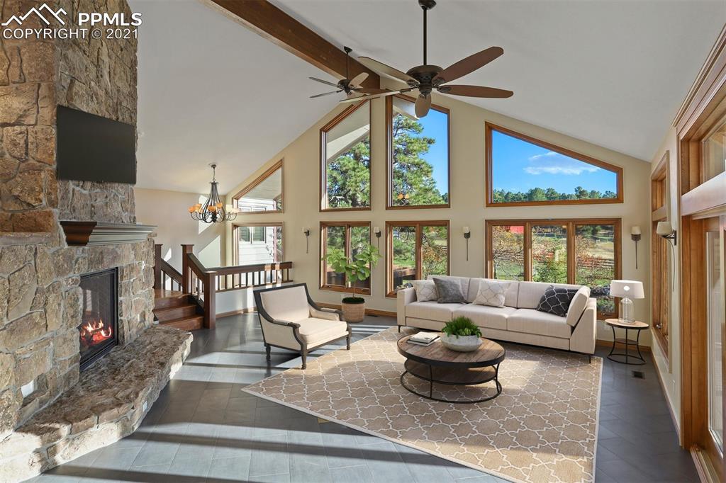 Undisclosed Address Larkspur, CO 80118 - Photo 3 of 39 a living room with fireplace furniture and a flat screen tv