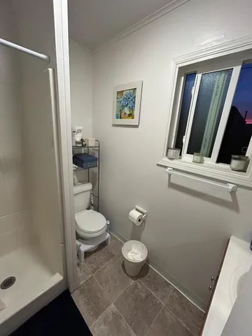 a bathroom with a sink vanity and a toilet