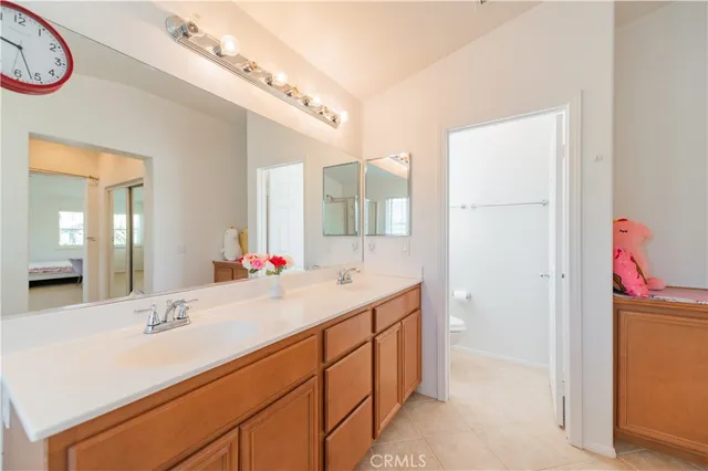 a bathroom with a sink vanity and a mirror