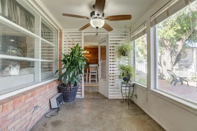 a view of an entryway with garden